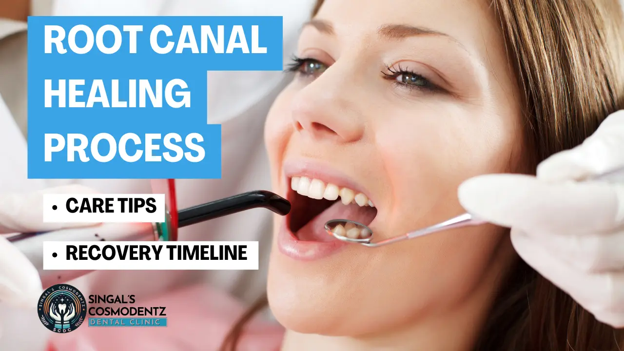 Root canal healing process with care tips and recovery timeline at Singal’s Cosmodentz Dental Clinic in Gurgaon.