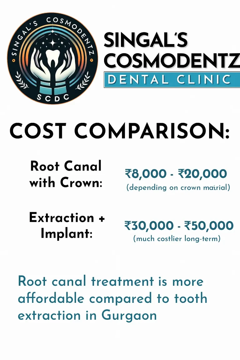 Cost comparison of root canal treatment with crown versus tooth extraction with implant in Gurgaon.
