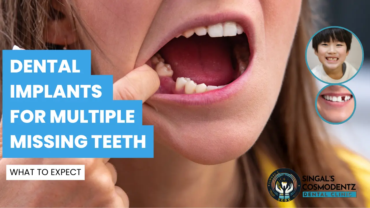 Close-up of missing teeth showing the need for multiple dental implants treatment at a dental clinic.